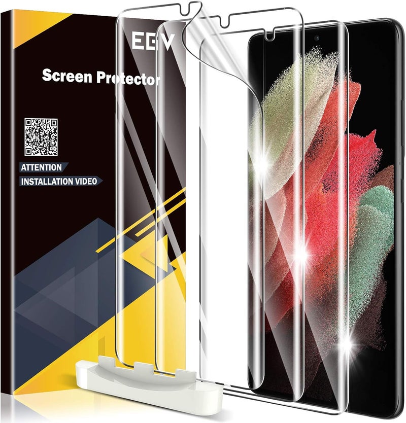 EGV 3 Pack Screen Protector Compatible for Samsung Galaxy S21 Ultra 6.8-inch, HD Clear Flexible Film, Positioning Tool, Support Fingerprint, Bubble Free, Model No. ZU - Image 1